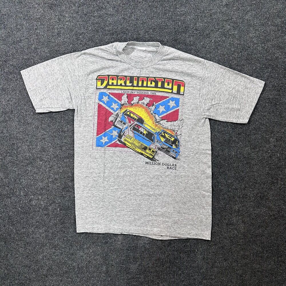 Vintage 80s Darlington Million Dollar Race Gray Mens Large T-Shirt Racing